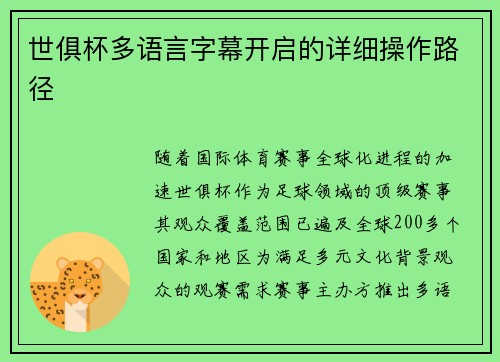 世俱杯多语言字幕开启的详细操作路径